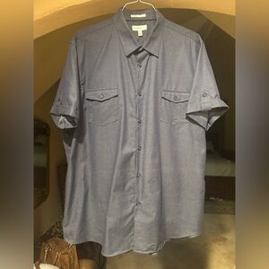 Calibrate Non-Iron Men's Short Sleeve Button-Up Shirt XXL Blue